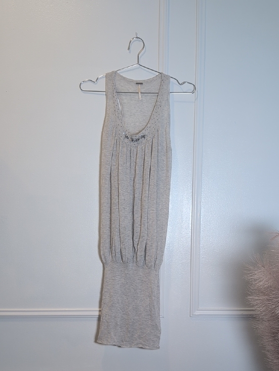 Free People Dresses & Skirts - Free People Heather Gray Sleeveless Tunic Dress with Beaded Scoop